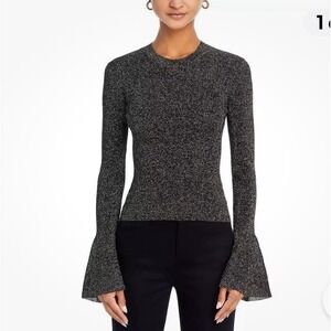 NWT NEW FRAME Womens Metallic Pullover Bell Sleeve Crewneck Sweater Top Small S